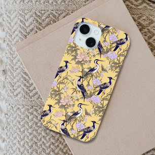 Vintage Floral Egret Birds Colorful Pattern iPhone 15 Case