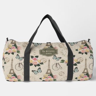 Vintage Floral Eiffel Towel Paris Travel Custom