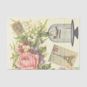 Vintage Floral Eiffel Tower Paris Bird Handwriting Tissue Paper