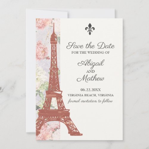 Vintage Floral Eiffel Tower Paris Purple Wedding Save The Date