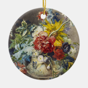 Vintage Floral Elegant Botanical Garden Painting Ceramic Ornament