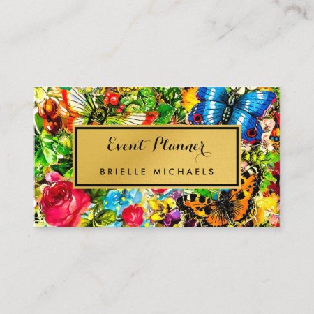 Vintage Floral Elegant Faux Gold Event Planner Business Card