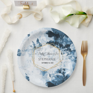Vintage Floral Elegant Gold Botanical Baby Shower Paper Plates