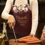 Vintage floral elegant kitchen apron<br><div class="desc">Chef personalized vintage rustic chic kitchen apron featuring delicate blush pink, peachy cream, and sage green floral botanical wildflowers borders on a dark red burgundy (changeable) background. It can be a beautiful gift for your own kitchen or a keepsake personalized gift for someone special, anniversary, birthday, Christmas, bridal shower, or...</div>