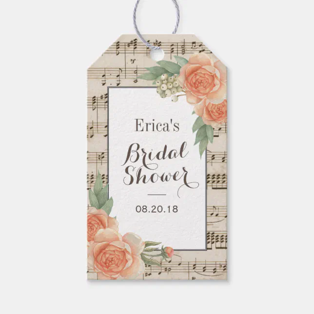 Vintage Floral Elegant Musical Bridal Shower Favor Gift Tags | Zazzle