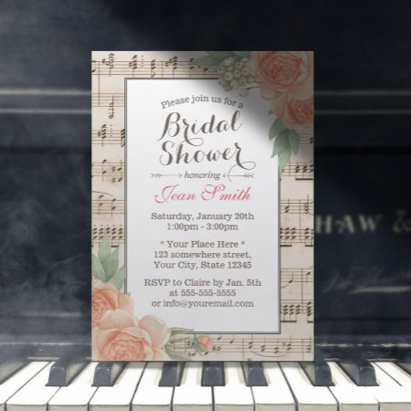 Vintage Floral Elegant Musical Bridal Shower Invitation