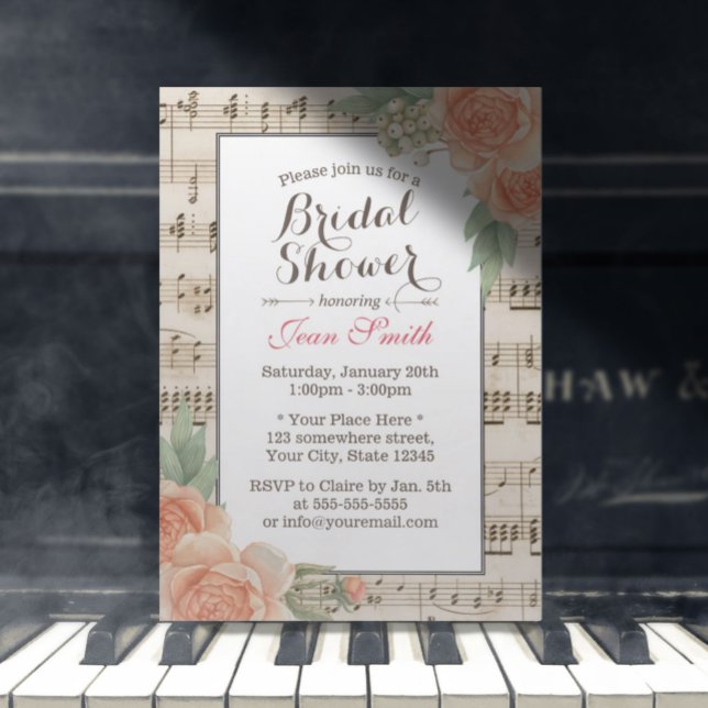 Vintage Floral Elegant Musical Bridal Shower Invitation