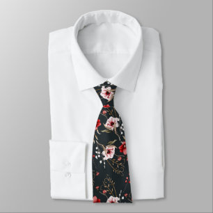 Vintage Floral Elegant Pattern Watercolor Flower Neck Tie