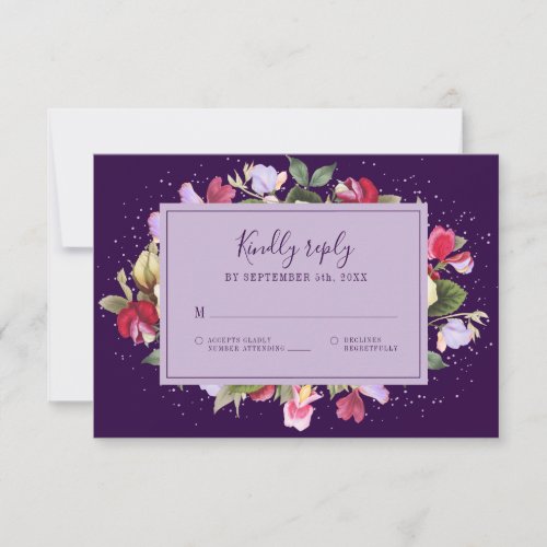 Vintage Floral Elegant Purple Pink Lilac Wedding RSVP Card