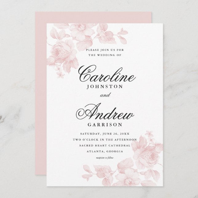 Vintage Floral Elegant Wedding Invitation (Front/Back)