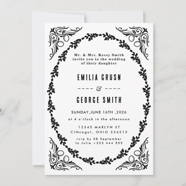 Vintage Floral Elegant Wedding Invitation (Front)