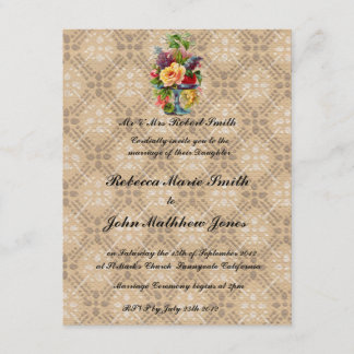 Vintage floral Embossed effect wedding invitation