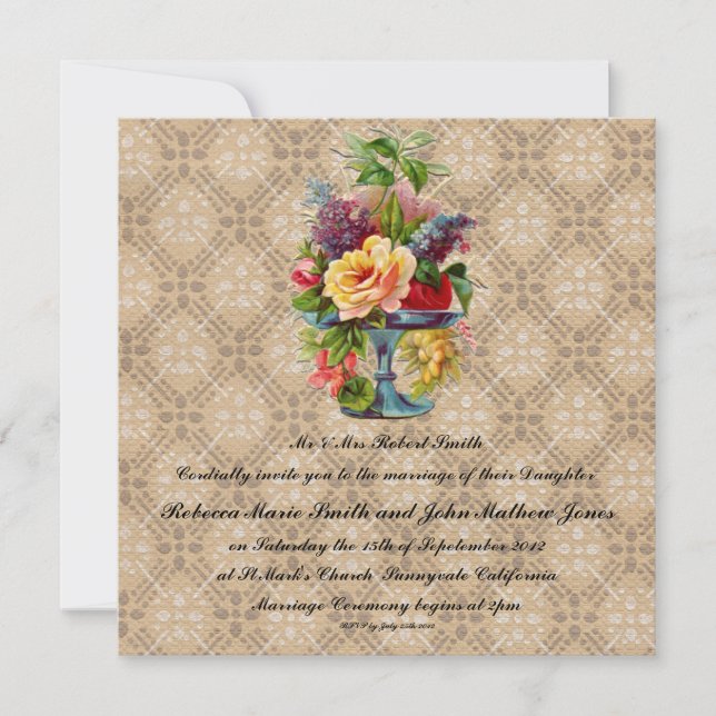 Vintage floral Embossed effect wedding invitations (Front)