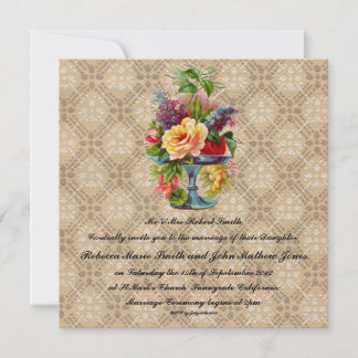 Vintage floral Embossed effect wedding invitations