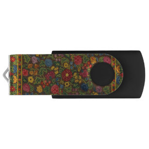 Vintage Floral Embroidered Carpet Pattern Flash Drive