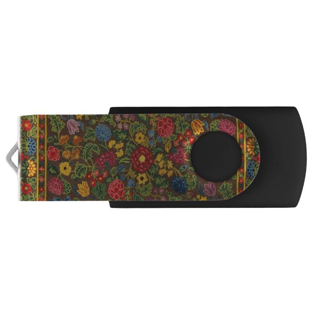 Vintage Floral Embroidered Carpet Pattern Flash Drive (Back)