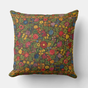Vintage Floral Embroidered Carpet Pattern Throw Pillow