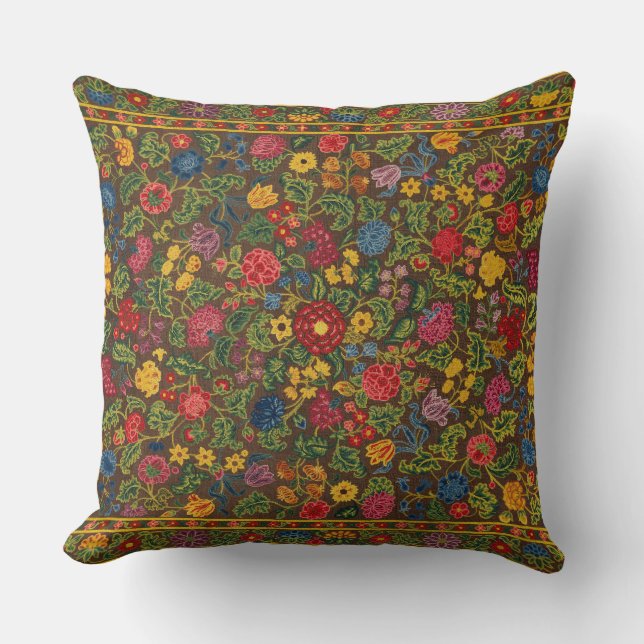 Vintage Floral Embroidered Carpet Pattern Throw Pillow (Front)