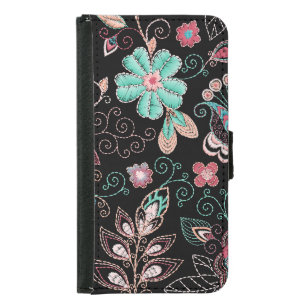 Vintage Floral Embroidery Dark Pattern Samsung Galaxy S5 Wallet Case
