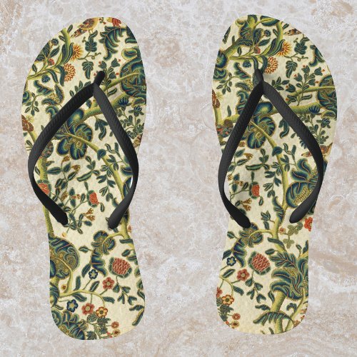 Vintage Floral Embroidery Print Flip Flops