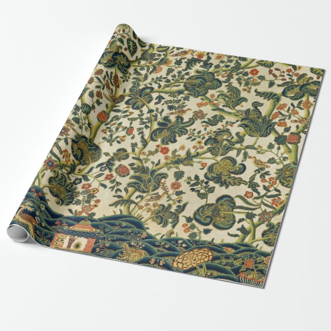 Vintage Floral Embroidery Print Wrapping Paper (Unrolled)