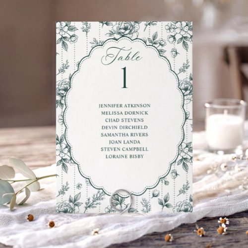 Vintage Floral Emerald Green Wedding Seating Chart