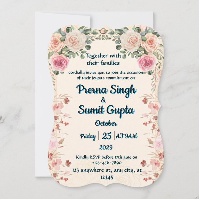 Vintage Floral Engagement Wedding Invitation (Front)