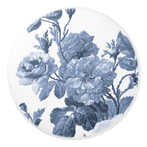 Vintage Floral English Cottage Blue and White 2 Ceramic Knob