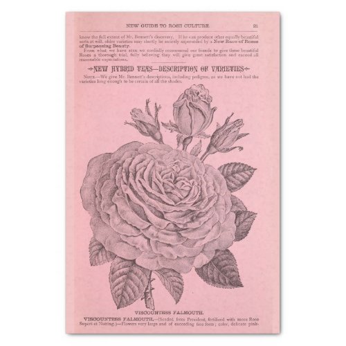 Vintage Floral Ephemera Decoupage Pink Rose Tissue Tissue Paper