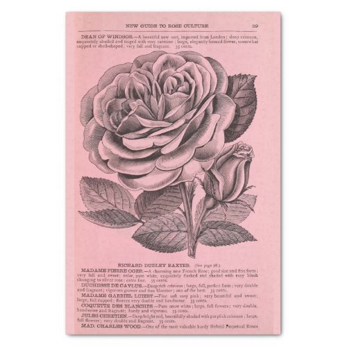 Vintage Floral Ephemera Decoupage Pink Rose Tissue Tissue Paper