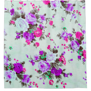 Vintage floral fabric, Fragment of colorful retro Shower Curtain