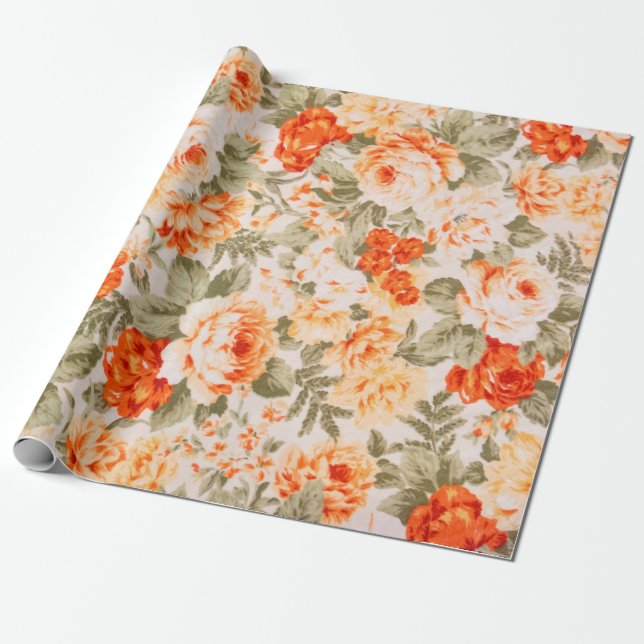 Vintage floral fabric wrapping paper (Unrolled)