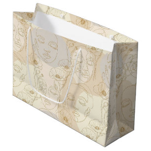 Vintage Floral Face Line Pattern (1) Large Gift Bag