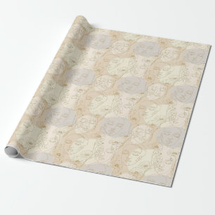 Vintage Floral Face Line Pattern (1) Wrapping Paper