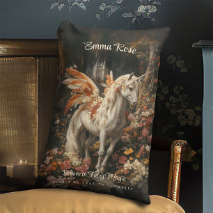 Vintage Floral Fairytale Forest Unicorn Fairy Lumbar Pillow