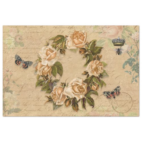 Vintage Floral Fall Rose Ephemera Bee Decoupage Tissue Paper