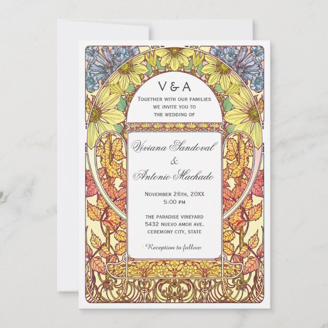 Vintage Floral Fall Wedding Invitations (Front)
