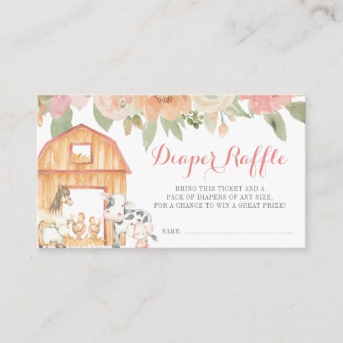 Vintage Floral Farm Animals Girl Diaper Raffle Enclosure Card