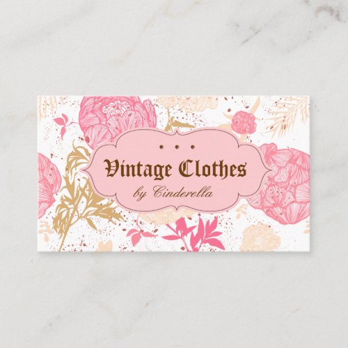 Vintage Floral Fashion Clothing Pink White Cream Business Card Template