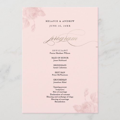 Vintage Floral Faux Foil Wedding Program