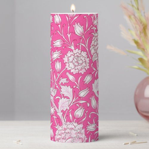 Vintage Floral Feminine Trendy Bright Pink  White Pillar Candle