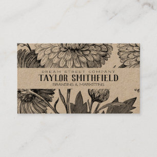 Vintage Floral Fine Line Kraft Business Card