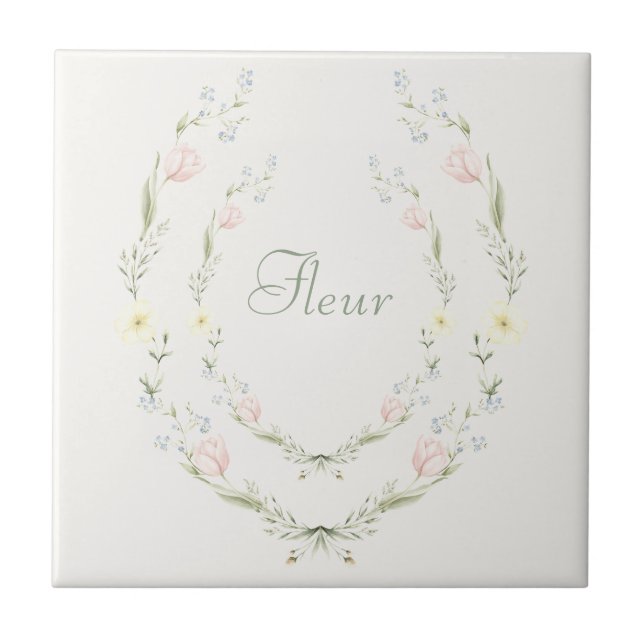 Vintage Floral Fleur Pastel French Ceramic Tile (Front)