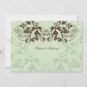 Vintage Floral Flourish Mint Coffee Wedding Invite