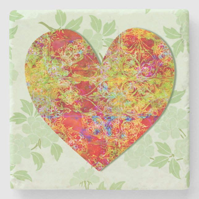 Vintage Floral Flower Heart Art Coaster (Front)