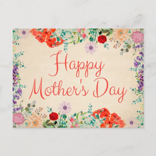 Vintage Floral Flowers Blossoms Happy Mothers Day Postcard
