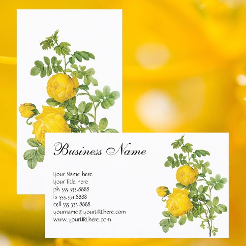 Vintage Floral Flowers Yellow Roses by Redoute Business Card