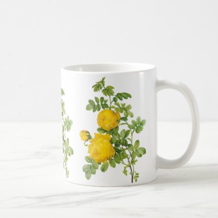 Vintage Floral Flowers, Yellow Roses By Redoute Coffee Mug