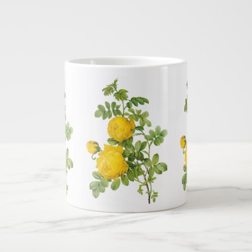 Vintage Floral Flowers Yellow Roses by Redoute Large Coffee Mug