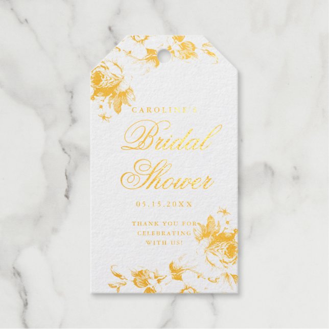 Vintage floral foil favor tag (Front)